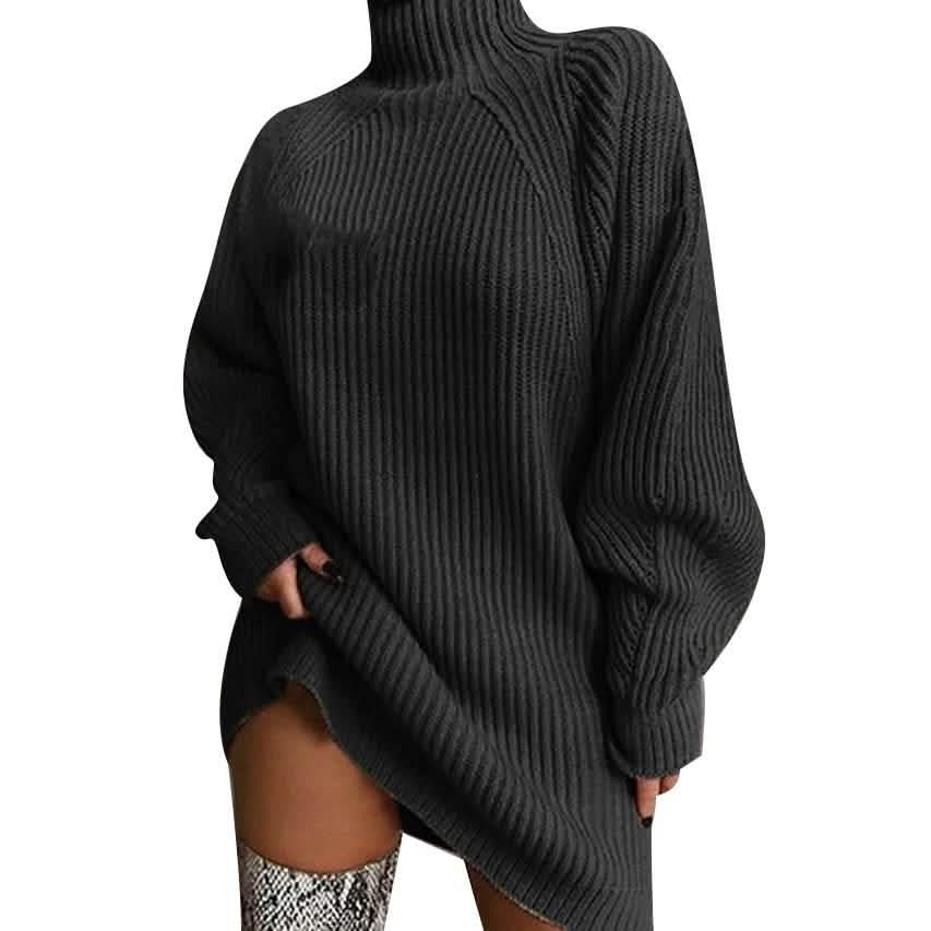 Women's Dress Sweater Dress Knitted Long Sleeve Loose Sweater Cardigans Turtleneck