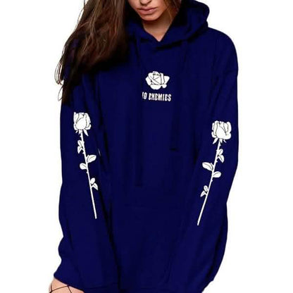 Women's Fashion Casual Tops Rose Print Warm Hoodies