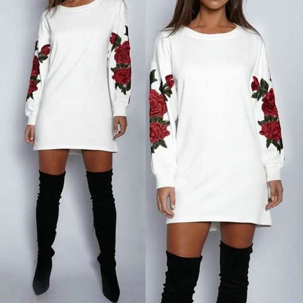 Women's Fashion Embroidery Long Sleeve Sweater Dress