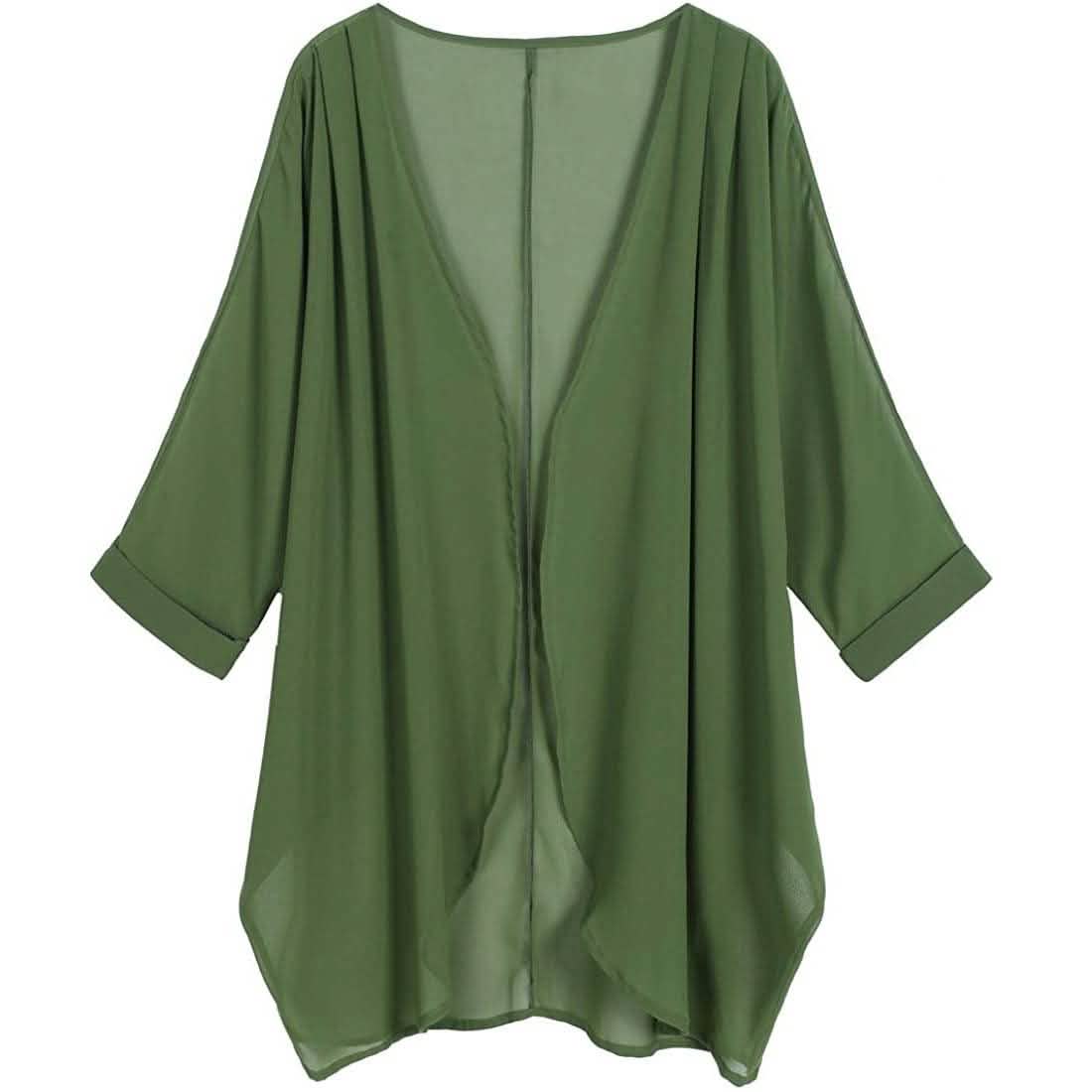 Women's Floral Print Sheer Chiffon Loose Kimono Cardigan Capes