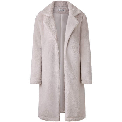 Women's Fuzzy Fleece Lapel Open Front Long Cardigan Coat