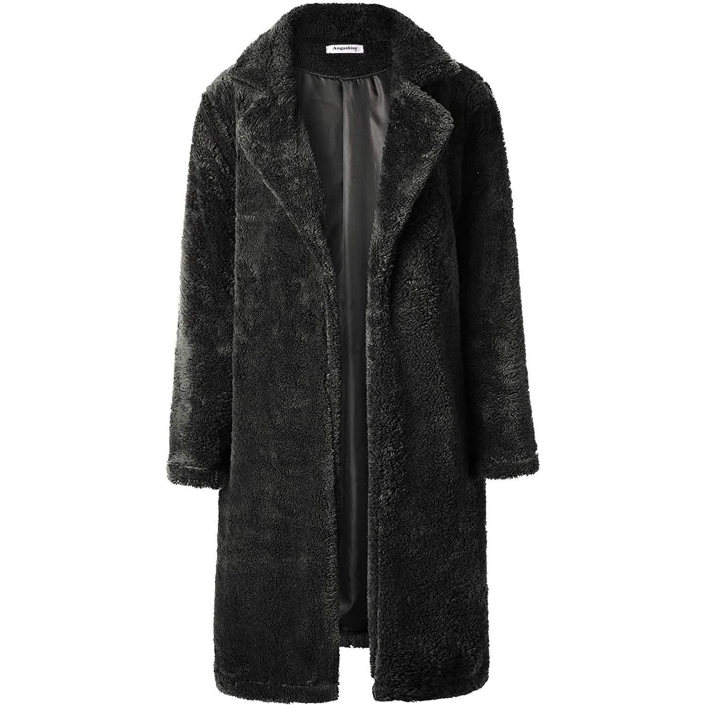 Women's Fuzzy Fleece Lapel Open Front Long Cardigan Coat