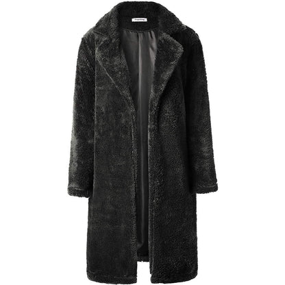 Women's Fuzzy Fleece Lapel Open Front Long Cardigan Coat
