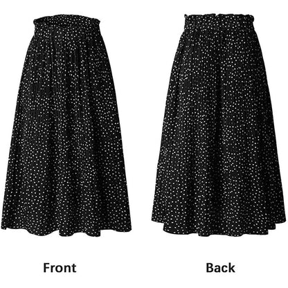 Womens High Waist Polka Dot Pleated Skirt