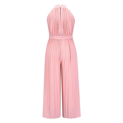 Women's Lace-Up Halter Casual Wide-Leg Jumpsuit