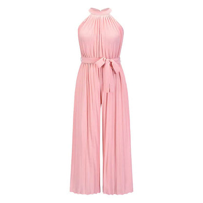 Women's Lace-Up Halter Casual Wide-Leg Jumpsuit