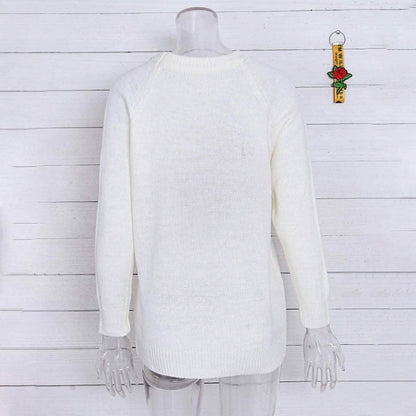 Women's Long Sleeve Crewneck Cute Heart Knitted Sweaters