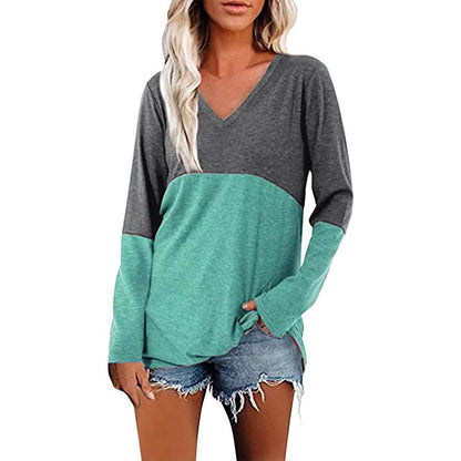 Women's Long Sleeve V Neck Loose Basic Shirt