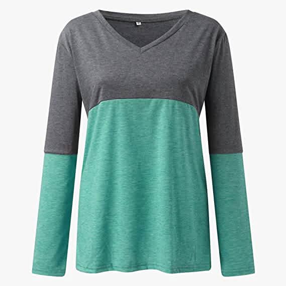 Women's Long Sleeve V Neck Loose Basic Shirt