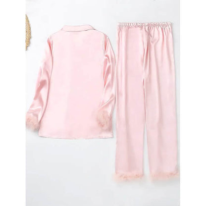 Women's Loungewear Pajamas Sets Pure Color Silk Simple Soft Shirt Pant