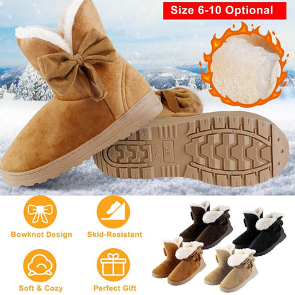 Womens Mid-Calf Winter Shoes with Anti Slip Rubber Base Bowknot