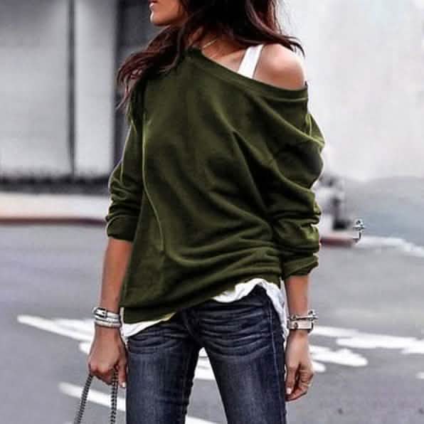 Women's New Fashion Style One Shoulder Soft Long Sleeve Top
