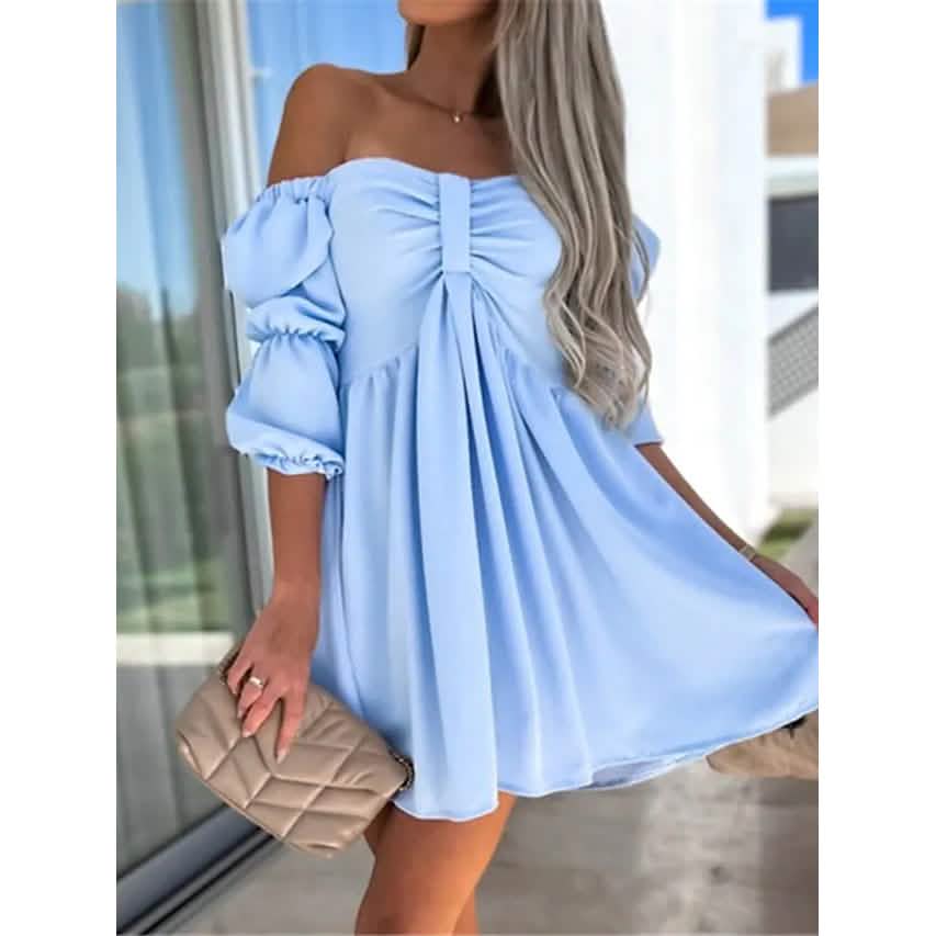 Women's Off Shoulder Casual Puff Sleeve Dress