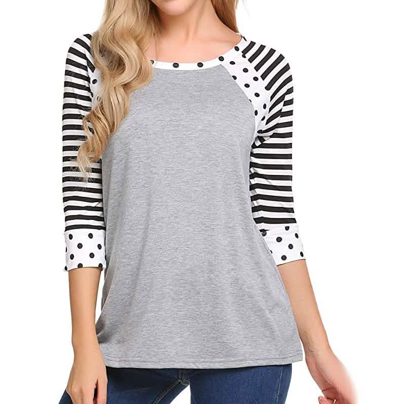 Women's Polka Dots Striped 3/4 Sleeve Top
