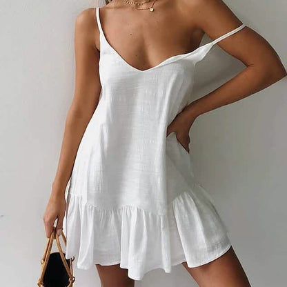 Women's Sleeveless Solid Color V-Neck Mini Dress
