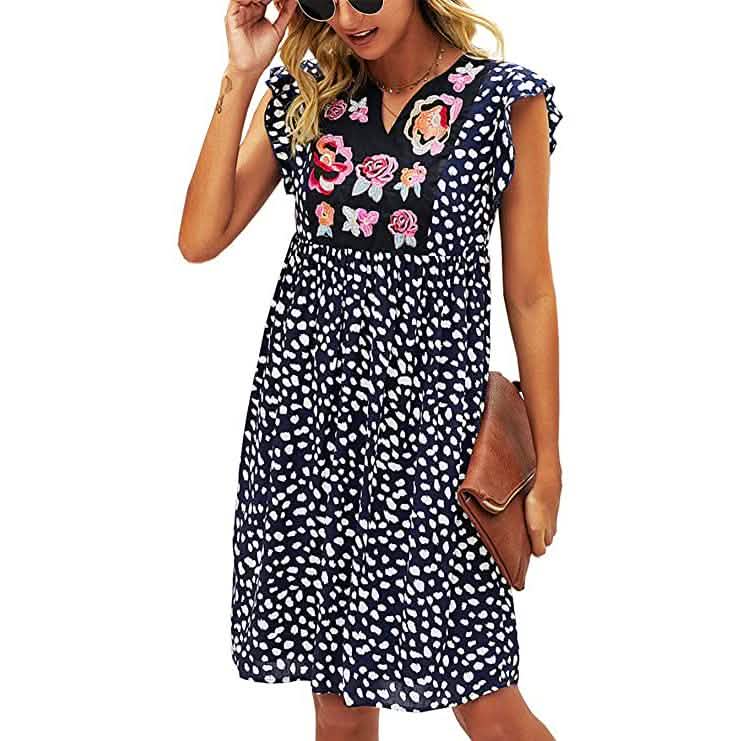Women's Summer Leopard V Neck Bohemia Dress