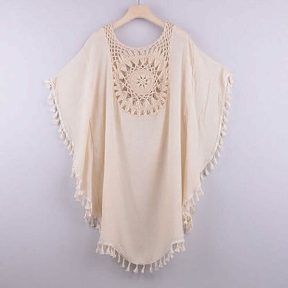 Women's Swimwear Cover Up Beach Dress Tassel Printing Hole