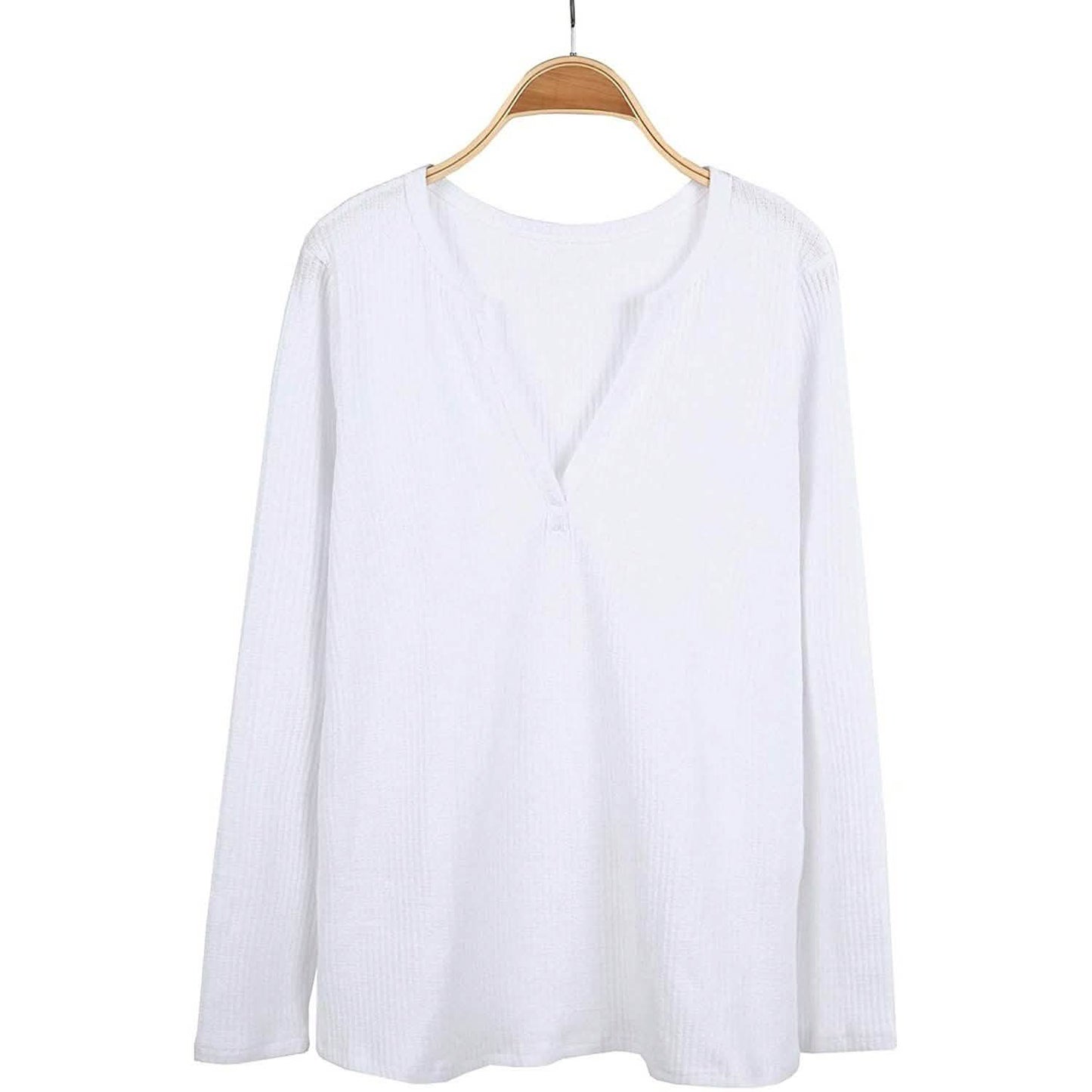 Women's V Neck Waffle Knit Henley Tops