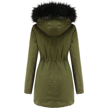 Women's Winter Coat Warm Thick Black Fleece Lined Wide Furry Hood Parka