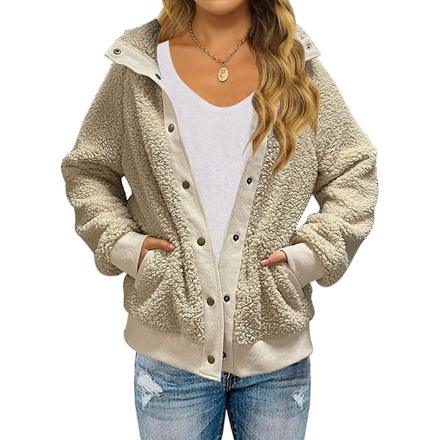 Womens Winter Sherpa Fleece Button Jacket Coat