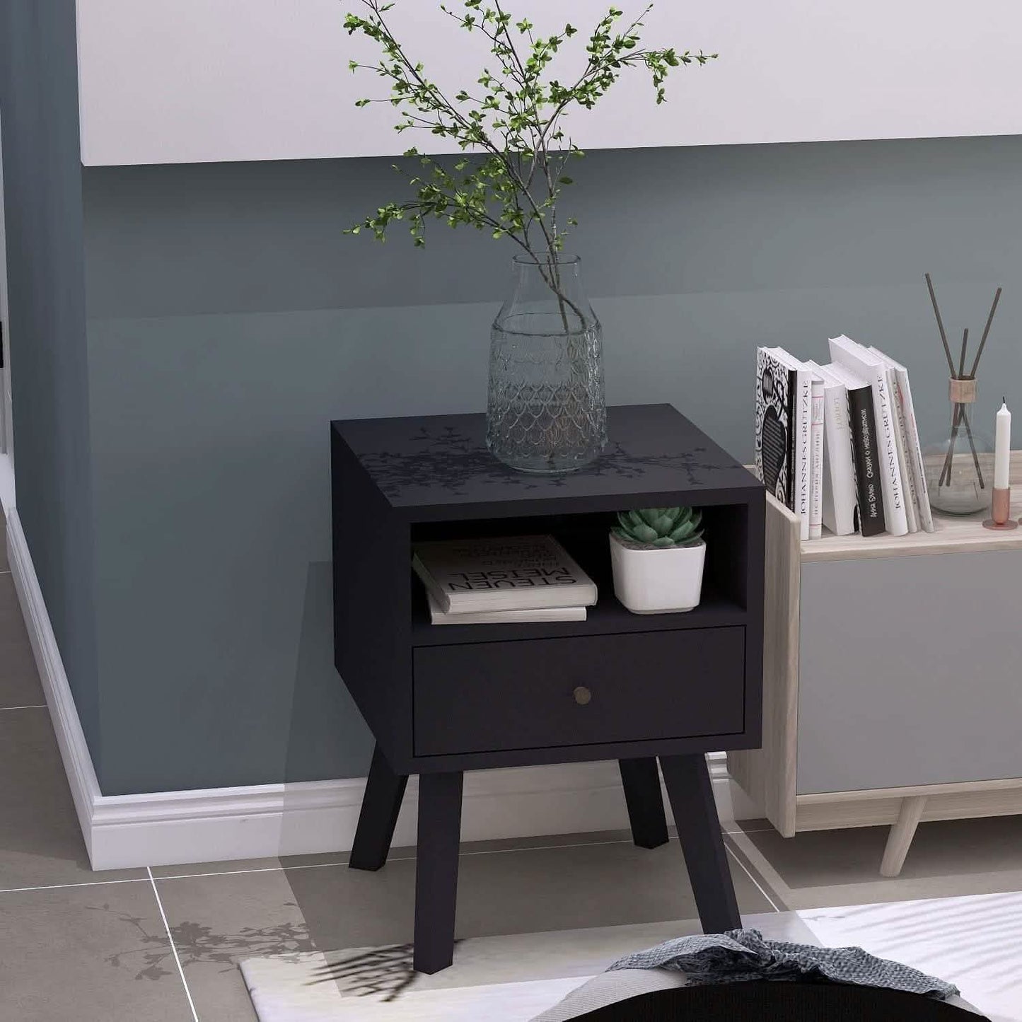 Wood Nightstand with Drawer